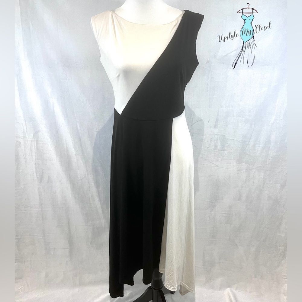 Maggy London black and white color block midi dress size 6 - Picture 2 of 8